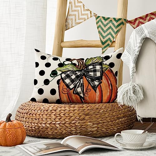 AVOIN Colorlife Fall Polka Dot Pumpkin Pillow Cover 20x12 Inch Autumn Thanksgiving Decor