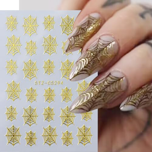 6 Sheets Spider Web Halloween Nail Stickers 3D Self-Adhesive Decals