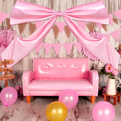 Large Pink Satin Bow Decor - 98.4 x 70.9 Inches for Parties