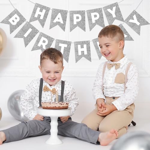 Silver Happy Birthday Banner for All Ages - Party Decoration Garland