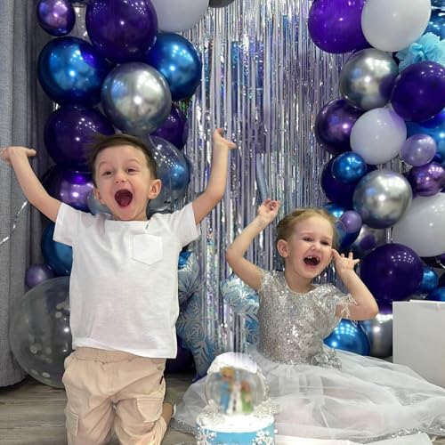Frozen Theme Balloon Set - 60 Pcs Purple, Blue & Silver Confetti
