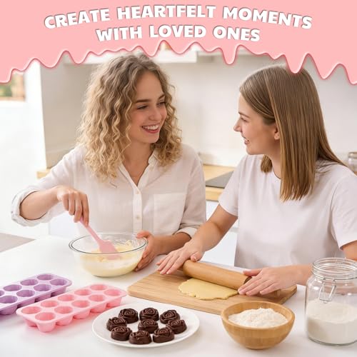 2-Pack Rose Silicone Chocolate Molds - 20-Cavity Flower Candy Mold Set