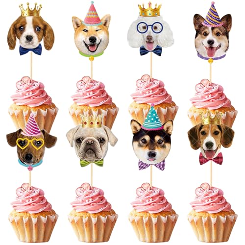 24 PCS Dog Cupcake Toppers - Puppy Cake Decorations
