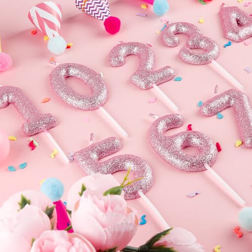 Glitter Pink Number 1 Birthday Candle - 2.36in Cake Topper Decor