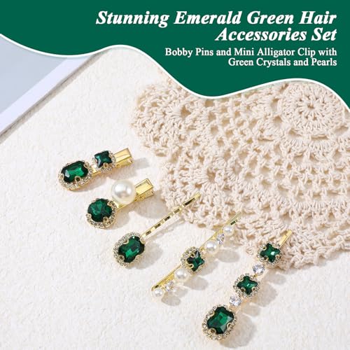 Vintage Emerald Green Crystal Hair Clip Set 5PCS Retro Hair Pins