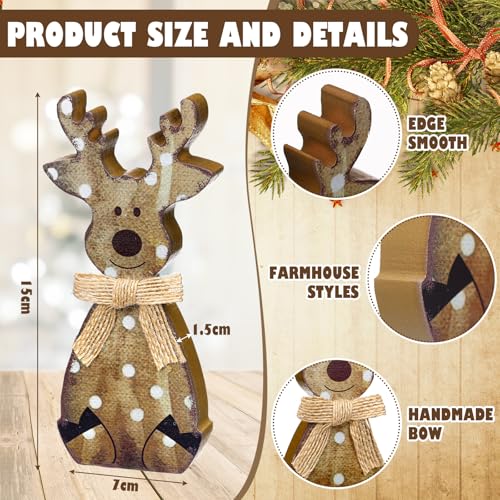 Wooden Reindeer Christmas Decor Set - Farmhouse Rustic Holiday Accent, 6 Pieces