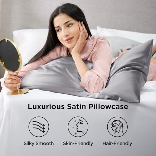 Bedsure Satin Pillowcase Set of 8 - Dark Grey Standard 20x26 Inches