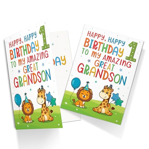 Great-Grandson's 1st Birthday Card - Premium A5 Jungle Theme