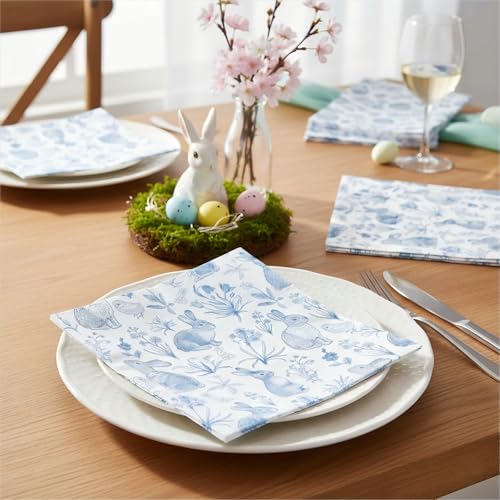 40 Pcs Chinoiserie Blue & White Easter Bunny Paper Napkins