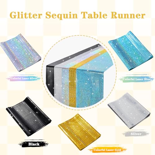 Silver Sequin Table Runner for Disco Party - Set of 4, 13x72 Inches