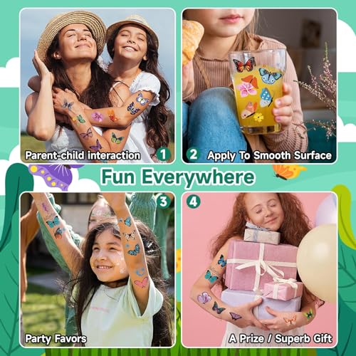 EMOME 50 Sheets Butterfly Temporary Tattoos for Girls Birthday Party Favors