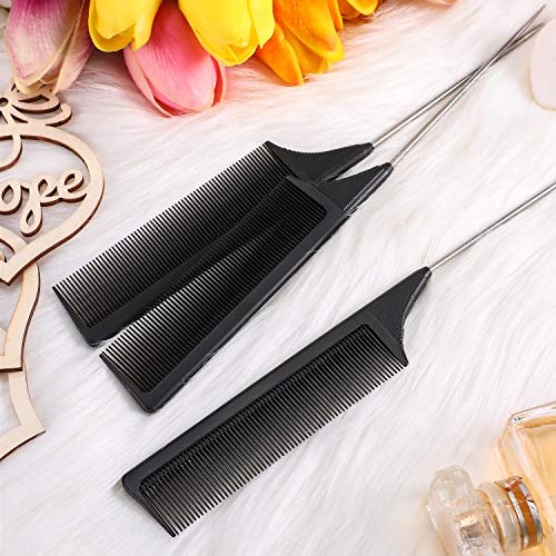Leinuosen 3 Pack Black Teasing Combs with Metal Prong & Rat Tail