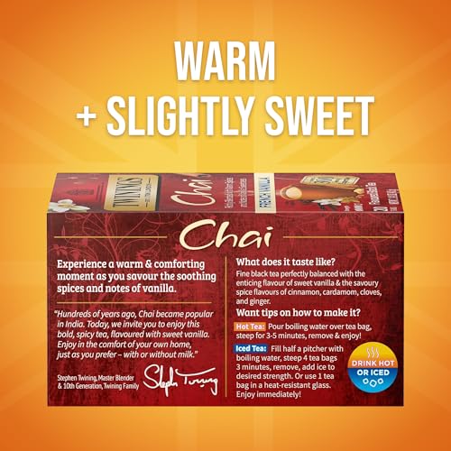 Twinings French Vanilla Chai Black Tea Bags - 20 Count, Warm & Spicy, Individually Wrapped, Pack of 1