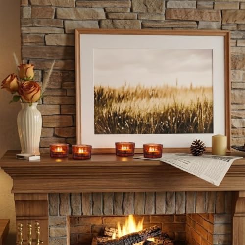 HAVITI Amber Glass Votive Candle Holders - 1.3" x 2" - Set of 4