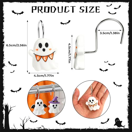 BOARDFEB Halloween Shower Curtain Hooks, White Ghost Set - 12 Pcs