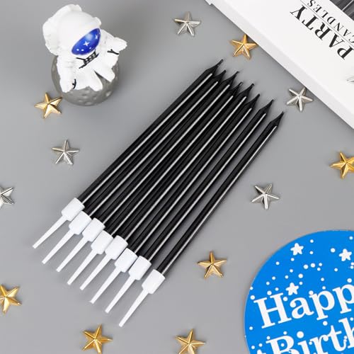 Black Long Thin Birthday Candles 24-Pack Tall Cake Toppers Party Supplies