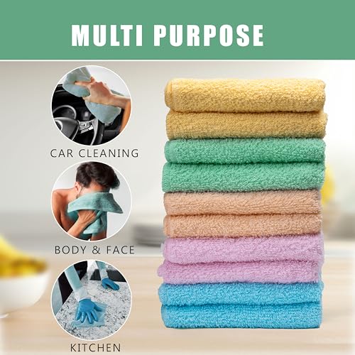 Textila Cotton Washcloths 12x12 Inch - Multicolor 10-Pack