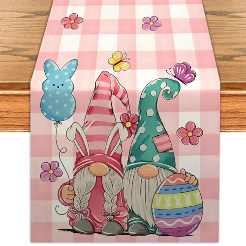 Easter Table Runner 13x72 Inches - He is Risen Bunny Gnome Decor