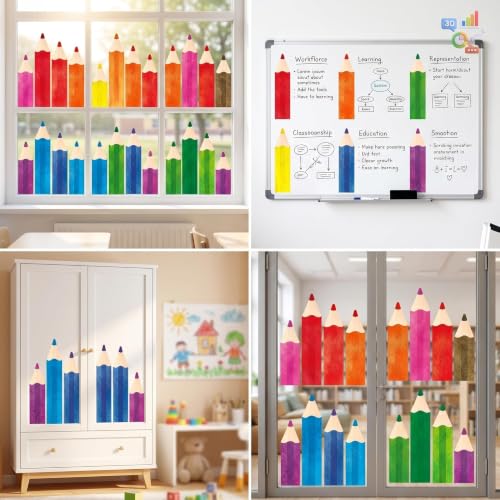 Back to School Pencil Window Clings - 9 Sheets for Classroom Decor