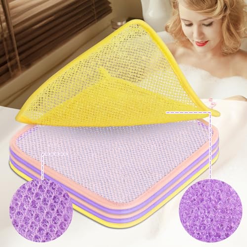 African Net Sponge Exfoliating Washcloths 6-Pack - Yellow, Pink, Purple