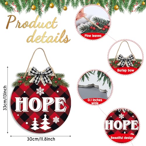 Christmas Hanging Sign Decorations Set - Red & Black Plaid Wreaths Door Sign, 6 Pieces