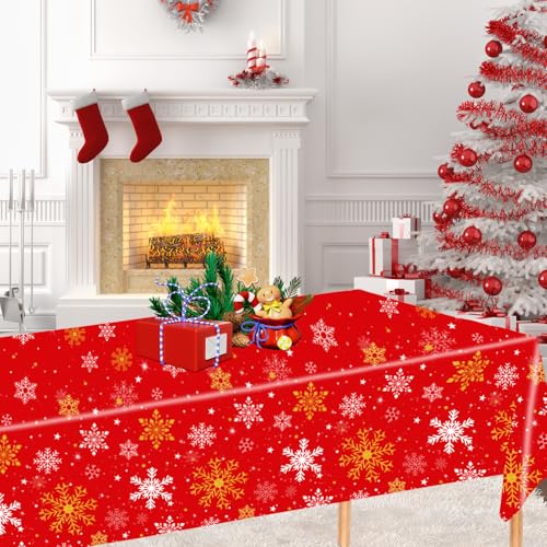 Christmas-Red Plastic Tablecloth 54x108 Inch - Festive Holiday Decor