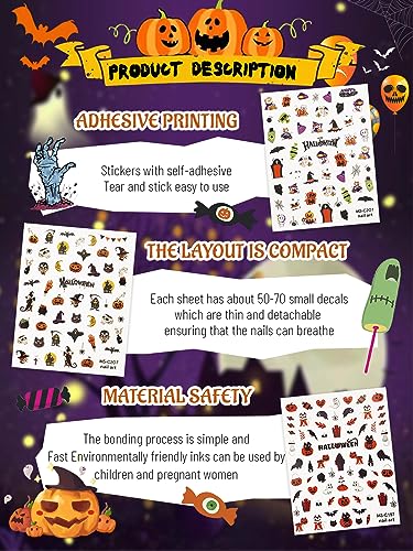 Halloween Nail Art Stickers 12 Sheets Self-Adhesive Decals Skull Pumpkin