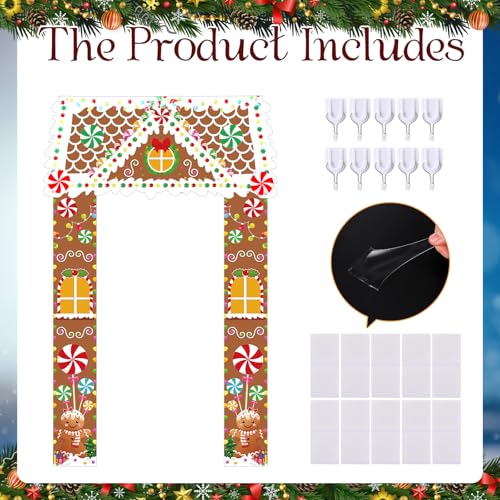 Retro Christmas Gingerbread House Door Cover Party Decorations Xmas Banner Outdoor Porch Sign