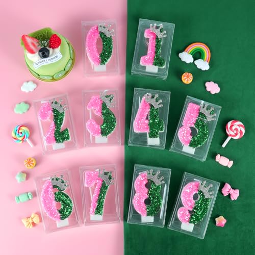 AKURIEEY Pink & Green Number 7 Birthday Candle Crown Cake Topper Wicked Themed Party Decor