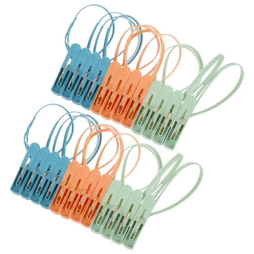 24 Pack Plastic Clothes Pins with Rope - Multicolor Windproof Clothesline Clips for Laundry & Organization
