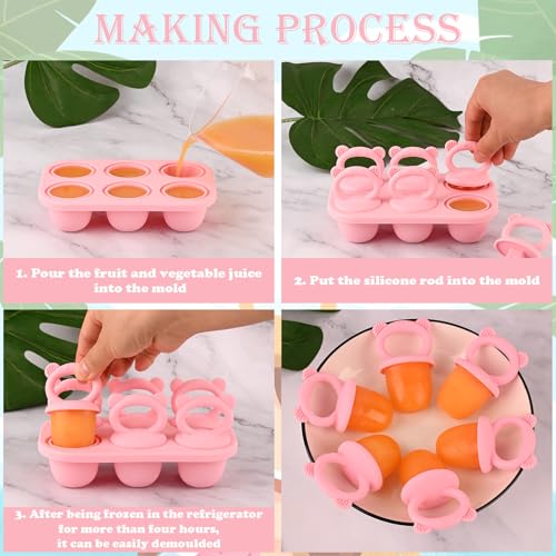 Sakolla 6-Cavity Silicone Baby Popsicle Mold - Mini Ice Pop Maker (Pink)