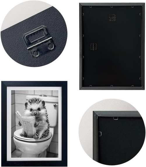 Funny Bathroom Wall Decor - Black and White Hedgehog Art Print | Framed Animal Picture