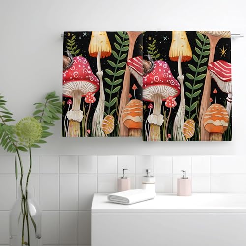 Mushroom Hand Towels - 2 Pack Decorative Microfiber Bathroom Towels 16x27