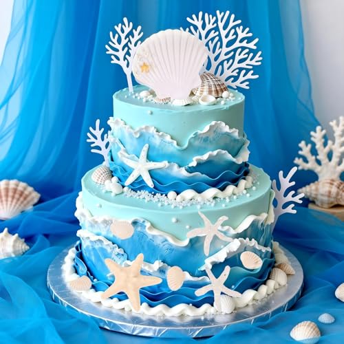 20Pcs Beach Cake Decorations - Under The Sea Seashell & Starfish Toppers