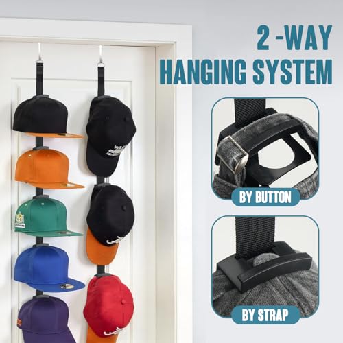KOEVSU 2-Pack Hat Organizer for Baseball Caps - Over-the-Door Hat Rack