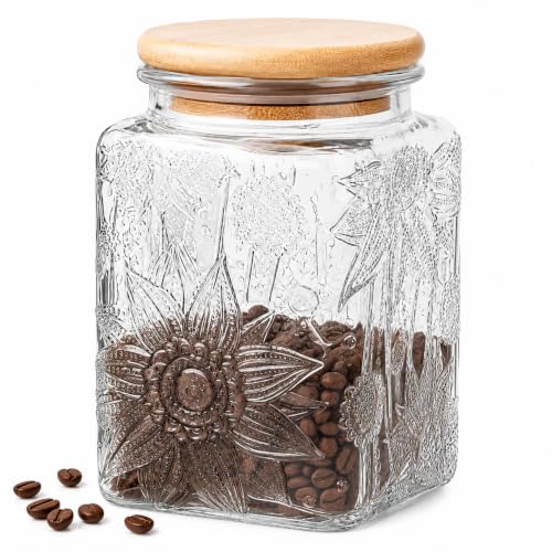 Storageasy Vintage Sunflower Glass Storage Jar - 25.3 FL OZ Square Container
