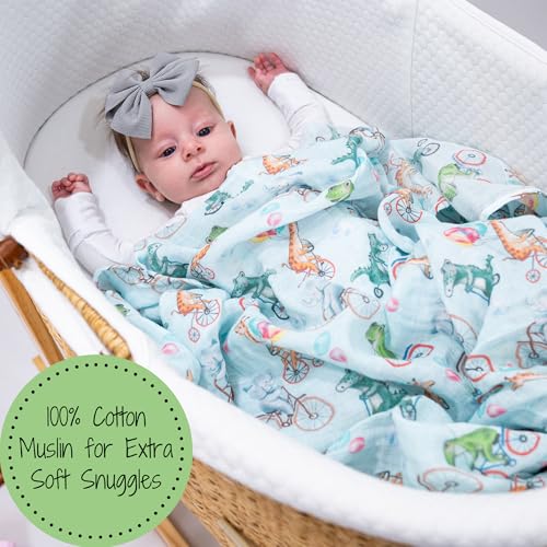 Wheely Wild Baby Swaddle Blanket 47x47 in Organic Cotton, Newborn Receiving Blanket