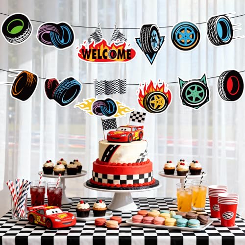 Race Car Party Door Banner Set - 12 Racing Wheel Decorations