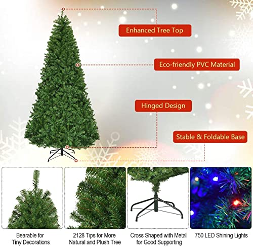 Pre-lit Artificial Christmas Tree 8Ft with 750 LED Lights & 2128 PVC Branches