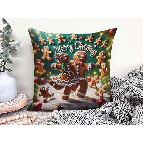 Gingerbread Man Woman Dancing Throw Pillow Cover 16x16 Inch - Jiaopenyou