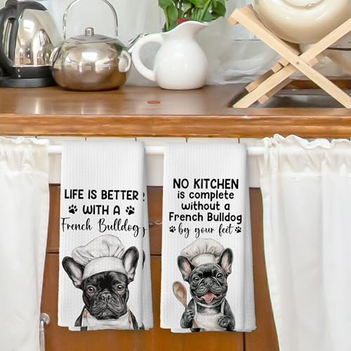 Funny French Bulldog Kitchen Dish Towels Set of 2 Chef Frenchie Gifts