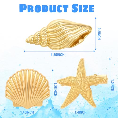 EYEOO 6PCS Gold Starfish & Seashell Hair Clips Beach Hair Accessories