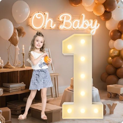 HXWEIYE Large Light-Up Marquee Number | 3FT LED Decoration for Baby Showers, Birthdays & Graduations - Warm White