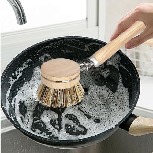 Harskiyer 5-Piece Wood Dish Brush Set with 4 Replaceable Heads