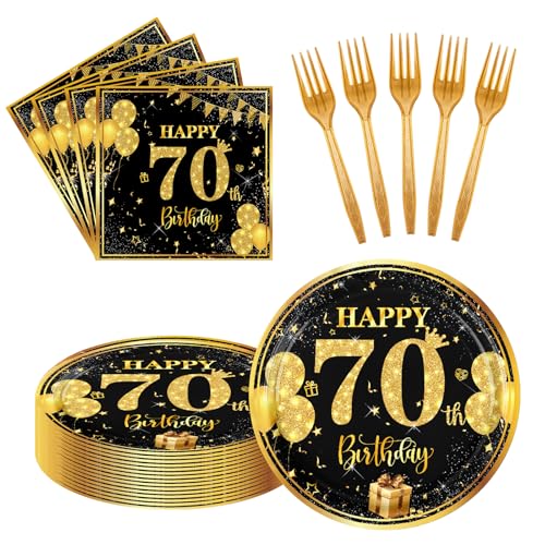 70th Birthday Party Supplies Set - 7-inch Plates, Napkins & Forks, 20 Pack