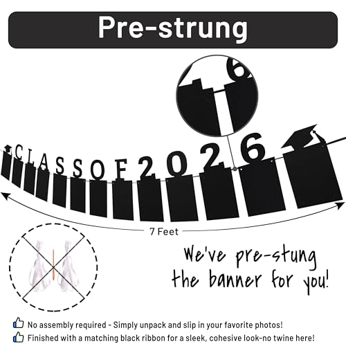 PartyHooman Black 4x6 Graduation Photo Banner for Class of 2026, Pre-Stringed