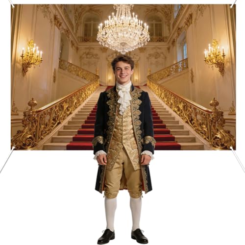 WADORN Luxury Palace Party Backdrop 4.3x6.6Ft Golden Chandelier Photography Background