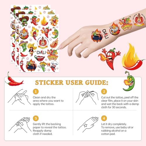 Chili Cook-Off Temporary Tattoos - 160 Pcs Red Hot Pepper Party Favors
