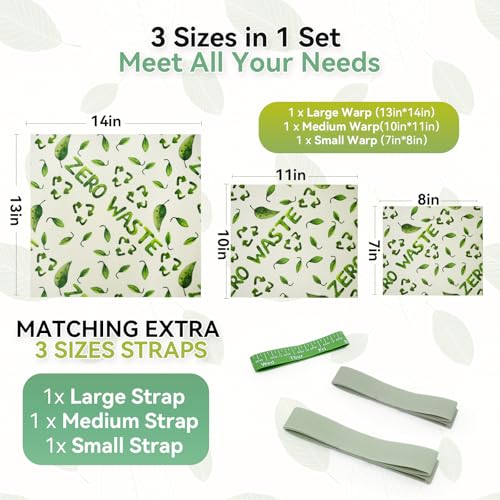 Twoboffs Reusable Beeswax Bowl Covers with Elastic, 3 Sizes Washable Food Wraps