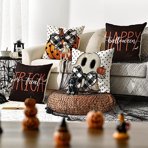AVOIN colorlife Halloween Throw Pillow Covers, 18x18 Inch Ghost Set of 4
